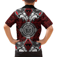 Red Aotearoa Tanilo Motif Kid Hawaiian Shirt Vintage Maori New Zealand Tribal Art Pattern