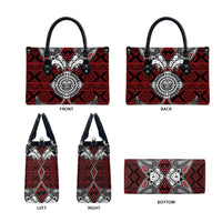 Red Aotearoa Taniko Motif Leather Bag Vintage Maori New Zealand Tribal Art Pattern - Polynesian Pride