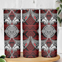 Red Aotearoa Taniko Motif Skinny Tumbler Vintage Maori New Zealand Tribal Art Pattern LT9 - Polynesian Pride