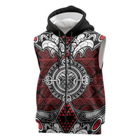Red Aotearoa Taniko Motif Sleeveless Zip Hoodie Vintage Maori New Zealand Tribal Art Pattern LT9 Red - Polynesian Pride