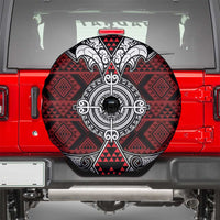 Red Aotearoa Taniko Motif Spare Tire Cover Vintage Maori New Zealand Tribal Art Pattern