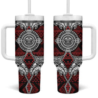 Red Aotearoa Taniko Motif Tumbler With Handle Vintage Maori New Zealand Tribal Art Pattern