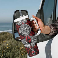 Red Aotearoa Taniko Motif Tumbler With Handle Vintage Maori New Zealand Tribal Art Pattern