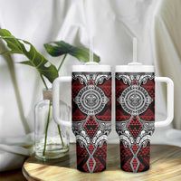 Red Aotearoa Taniko Motif Tumbler With Handle Vintage Maori New Zealand Tribal Art Pattern