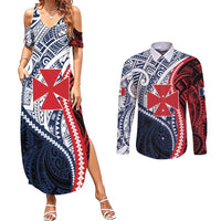 Kingdom of Uvea 1860-1886 Personalized Couples Matching Summer Maxi Dress and Long Sleeve Button Shirt Wallis and Futuna Polynesian Tribal Pattern