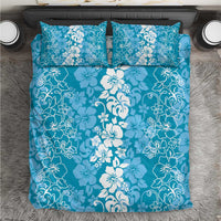 Hawaiian Lei Day Bedding Set Blue Hibiscus Flowers Lei Art