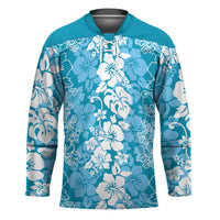 Hawaiian Lei Day Hockey Jersey Blue Hibiscus Flowers Lei Art - Polynesian Pride