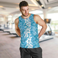 Hawaiian Lei Day Men Tank Top Blue Hibiscus Flowers Lei Art