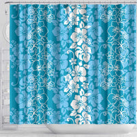 Hawaiian Lei Day Shower Curtain Blue Hibiscus Flowers Lei Art