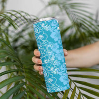 Hawaiian Lei Day Skinny Tumbler Blue Hibiscus Flowers Lei Art