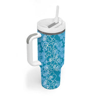 Hawaiian Lei Day Tumbler With Handle Blue Hibiscus Flowers Lei Art
