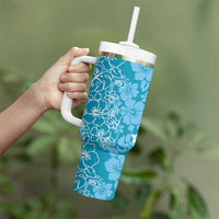 Hawaiian Lei Day Tumbler With Handle Blue Hibiscus Flowers Lei Art