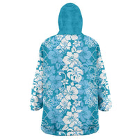 Hawaiian Lei Day Wearable Blanket Hoodie Blue Hibiscus Flowers Lei Art