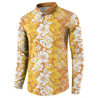 Hawaiian Lei Day Button Sweatshirt Gold Hibiscus Flowers Lei Art