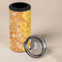 Hawaiian Lei Day 4 in 1 Can Cooler Tumbler Gold Hibiscus Flowers Lei Art