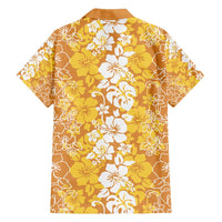 Hawaiian Lei Day Family Matching Long Sleeve Bodycon Dress and Hawaiian Shirt Gold Hibiscus Flowers Lei Art