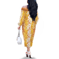 Hawaiian Lei Day Family Matching Off The Shoulder Long Sleeve Dress and Hawaiian Shirt Gold Hibiscus Flowers Lei Art LT9 - Polynesian Pride