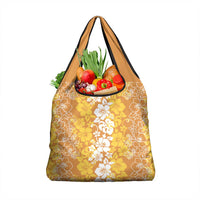 Hawaiian Lei Day Grocery Bag Gold Hibiscus Flowers Lei Art