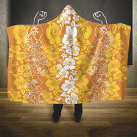 Hawaiian Lei Day Hooded Blanket Gold Hibiscus Flowers Lei Art