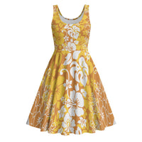 Hawaiian Lei Day Midi Dress Gold Hibiscus Flowers Lei Art - Polynesian Pride