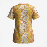 Hawaiian Lei Day Scrub Top Gold Hibiscus Flowers Lei Art - Polynesian Pride