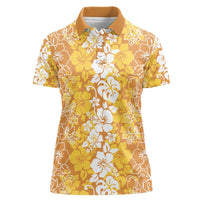Hawaiian Lei Day Women Polo Shirt Gold Hibiscus Flowers Lei Art