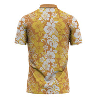 Hawaiian Lei Day Zipper Polo Shirt Gold Hibiscus Flowers Lei Art - Polynesian Pride