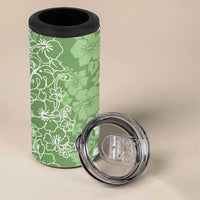 Hawaiian Lei Day 4 in 1 Can Cooler Tumbler Green Hibiscus Flowers Lei Art