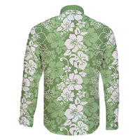 Hawaiian Lei Day Family Matching Off The Shoulder Long Sleeve Dress and Hawaiian Shirt Green Hibiscus Flowers Lei Art LT9 - Polynesian Pride