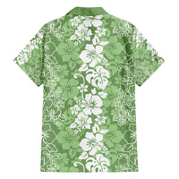 Hawaiian Lei Day Family Matching Tank Maxi Dress and Hawaiian Shirt Green Hibiscus Flowers Lei Art