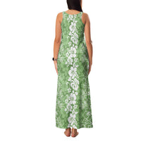Hawaiian Lei Day Family Matching Tank Maxi Dress and Hawaiian Shirt Green Hibiscus Flowers Lei Art