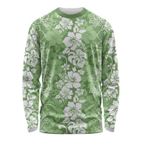 Hawaiian Lei Day Long Sleeve Shirt Green Hibiscus Flowers Lei Art