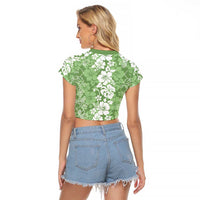 Hawaiian Lei Day Raglan Cropped T Shirt Green Hibiscus Flowers Lei Art