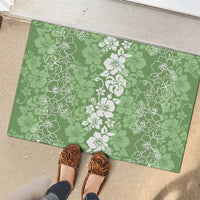 Hawaiian Lei Day Rubber Doormat Green Hibiscus Flowers Lei Art
