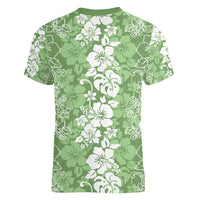 Hawaiian Lei Day Women V-Neck T-Shirt Green Hibiscus Flowers Lei Art
