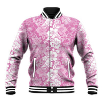 Hawaiian Lei Day Baseball Jacket Pink Hibiscus Flowers Lei Art