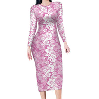 Hawaiian Lei Day Family Matching Long Sleeve Bodycon Dress and Hawaiian Shirt Pink Hibiscus Flowers Lei Art