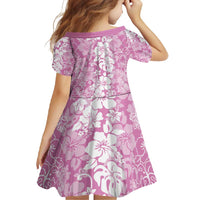 Hawaiian Lei Day Family Matching Short Sleeve Bodycon Dress and Hawaiian Shirt Pink Hibiscus Flowers Lei Art
