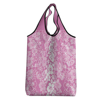 Hawaiian Lei Day Grocery Bag Pink Hibiscus Flowers Lei Art