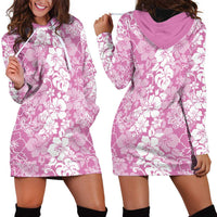 Hawaiian Lei Day Hoodie Dress Pink Hibiscus Flowers Lei Art
