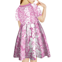 Hawaiian Lei Day Kid Short Sleeve Dress Pink Hibiscus Flowers Lei Art