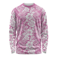 Hawaiian Lei Day Long Sleeve Shirt Pink Hibiscus Flowers Lei Art