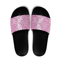 Hawaiian Lei Day Slide Sandals Pink Hibiscus Flowers Lei Art - Polynesian Pride
