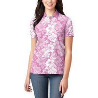 Hawaiian Lei Day Women Polo Shirt Pink Hibiscus Flowers Lei Art