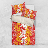 Hawaiian Lei Day Bedding Set Red Hibiscus Flowers Lei Art