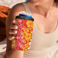 Hawaiian Lei Day 4 in 1 Can Cooler Tumbler Red Hibiscus Flowers Lei Art
