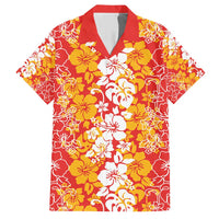 Hawaiian Lei Day Family Matching Short Sleeve Bodycon Dress and Hawaiian Shirt Red Hibiscus Flowers Lei Art