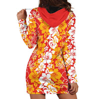 Hawaiian Lei Day Hoodie Dress Red Hibiscus Flowers Lei Art