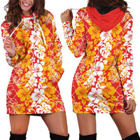 Hawaiian Lei Day Hoodie Dress Red Hibiscus Flowers Lei Art