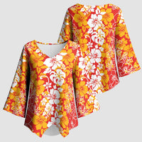 Hawaiian Lei Day Kimono Sleeve Blouse Red Hibiscus Flowers Lei Art - Polynesian Pride